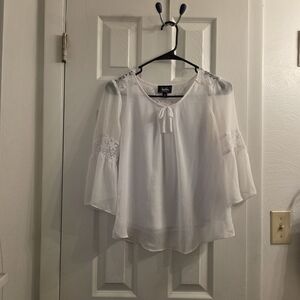 Lush White Sheer Blouse with Lace Accents